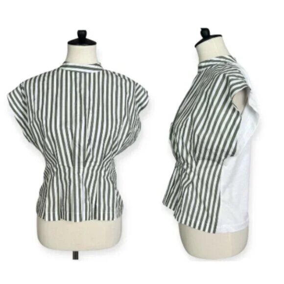 Zara Striped Green and White Cinched‎ Front Top Sz M *note - Picture 1 of 10